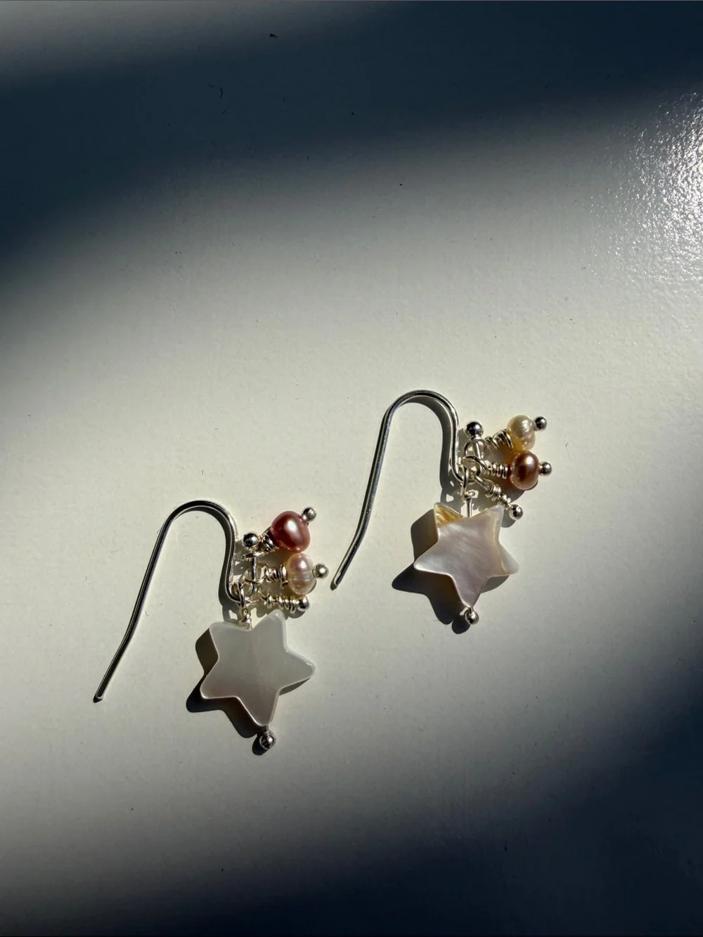 White Mother-of-Pearl Star Drop sliver Earrings
